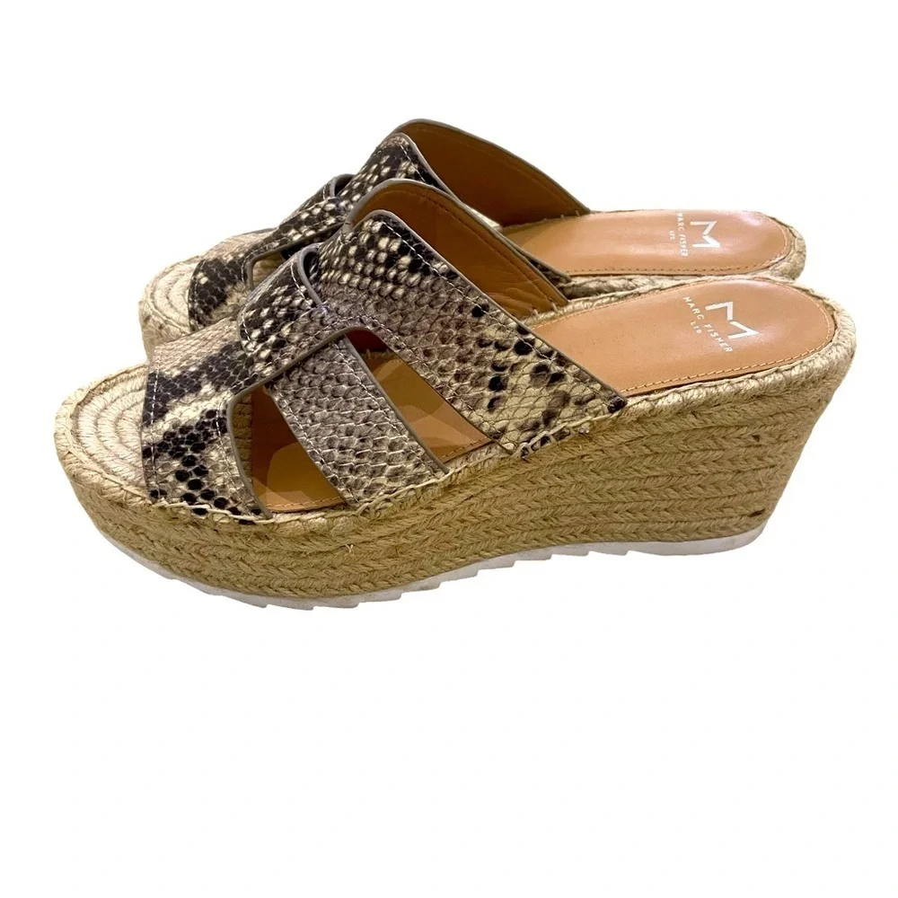 Marc Fisher Robynn leather python print espadrilles platform wedge sandal sz 8